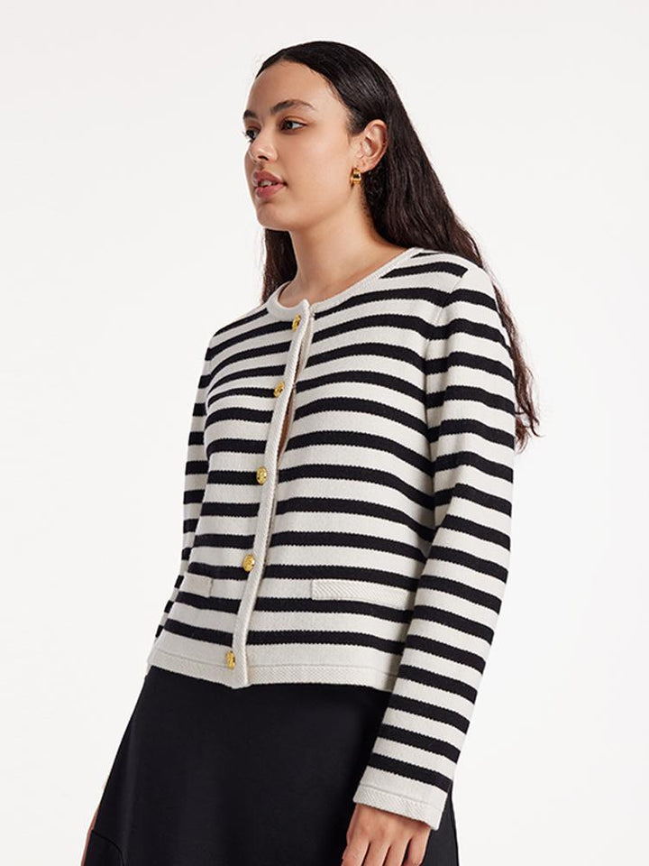 HAZEL | BUTTON UP WOOLEN STRIPED LADY CARDIGAN