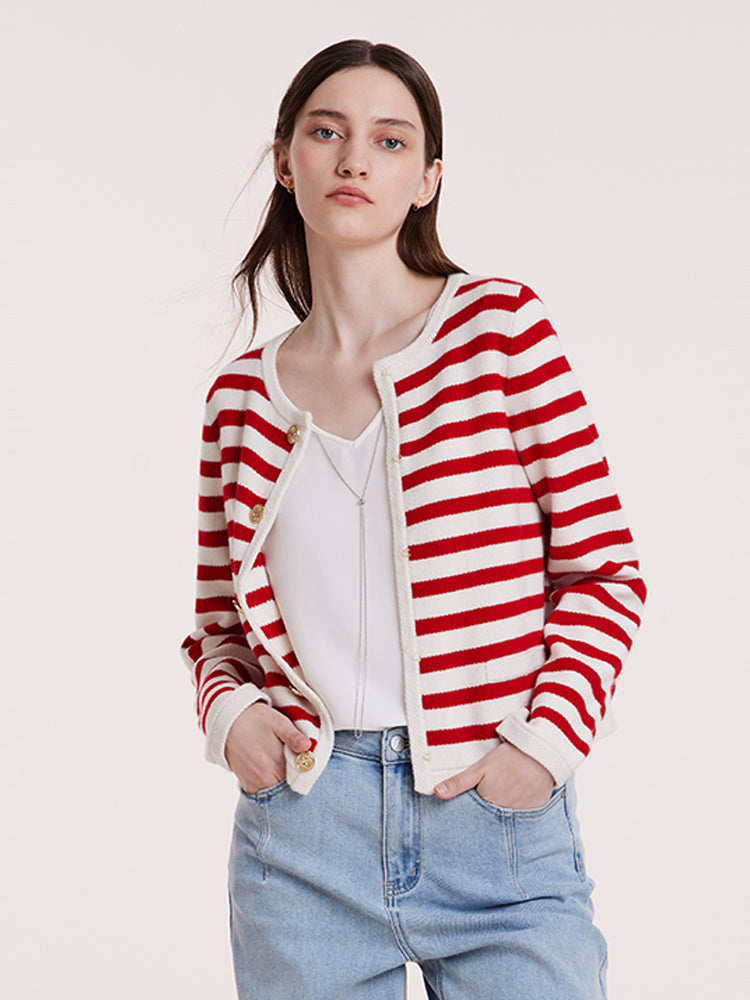 HAZEL | BUTTON UP WOOLEN STRIPED LADY CARDIGAN