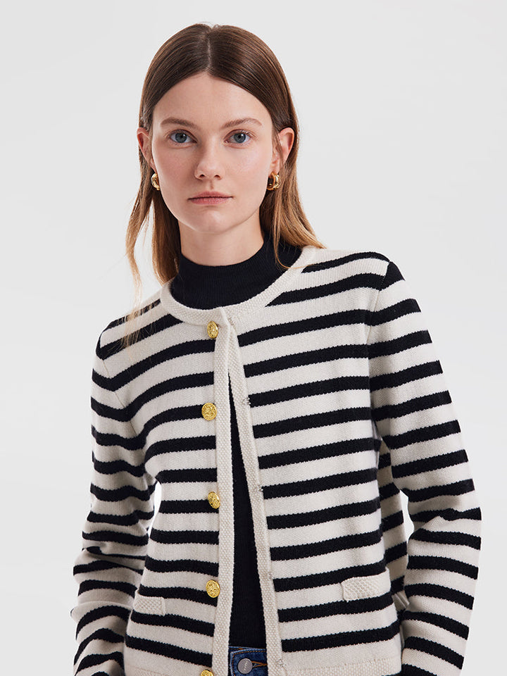 HAZEL | BUTTON UP WOOLEN STRIPED LADY CARDIGAN