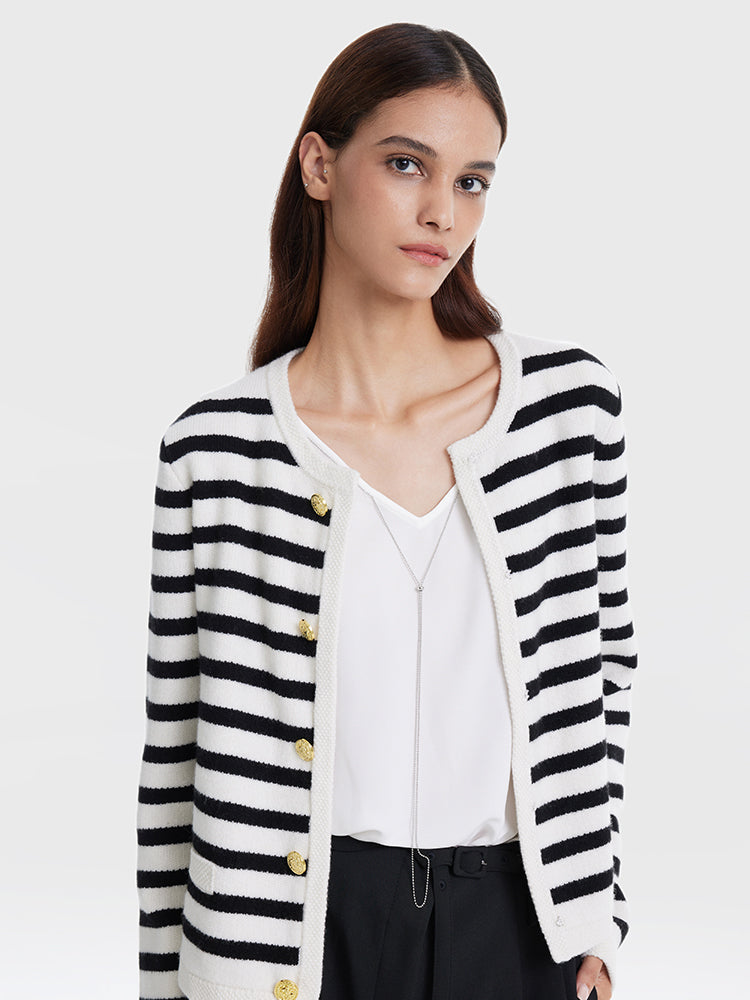 HAZEL | BUTTON UP WOOLEN STRIPED LADY CARDIGAN