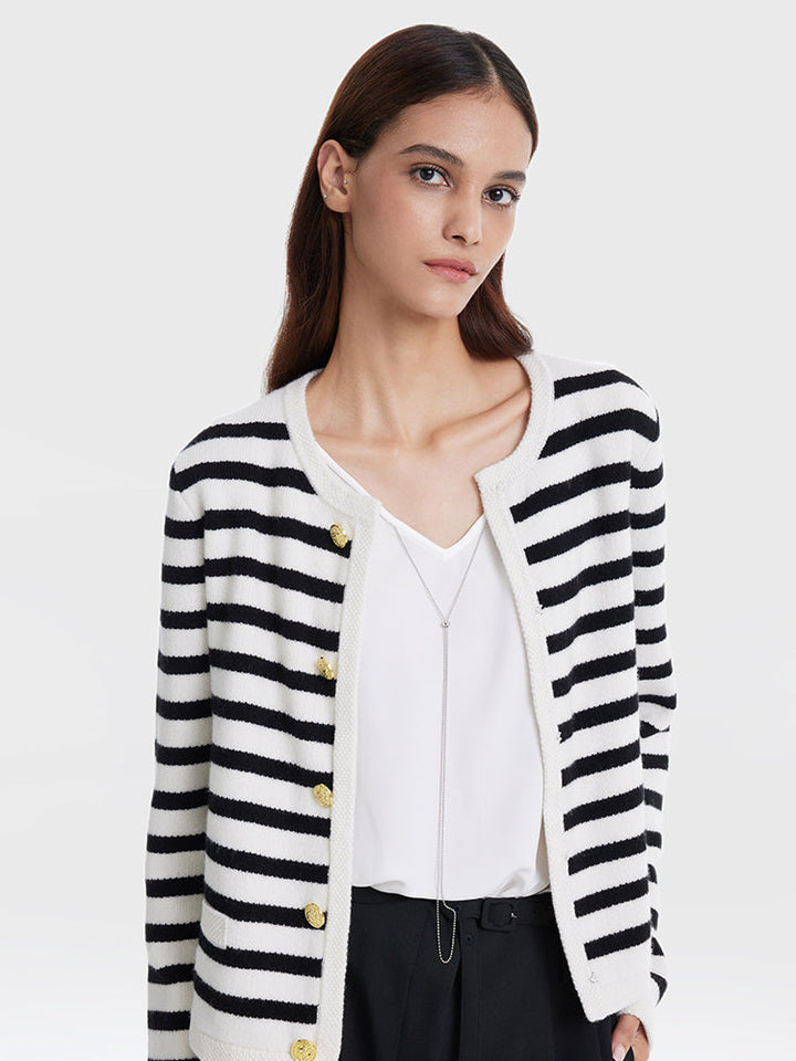 HAZEL | BUTTON UP WOOLEN STRIPED LADY CARDIGAN