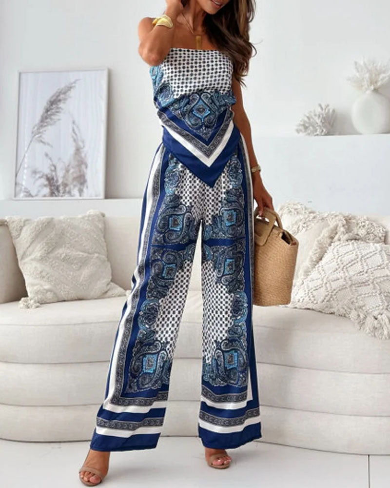 SERAFINA | STYLISH PRINTED LACE-UP VEST & PANTS TWO PIECE SET