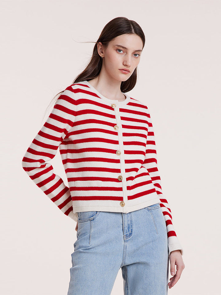 HAZEL | BUTTON UP WOOLEN STRIPED LADY CARDIGAN