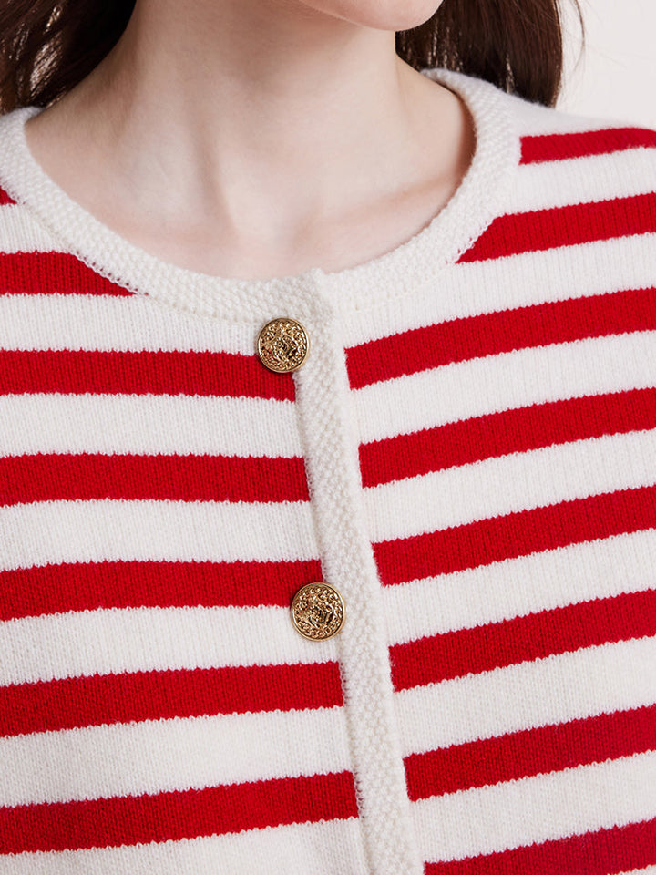 HAZEL | BUTTON UP WOOLEN STRIPED LADY CARDIGAN