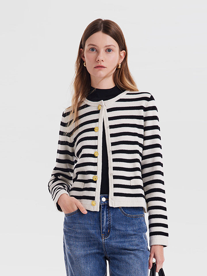 HAZEL | BUTTON UP WOOLEN STRIPED LADY CARDIGAN