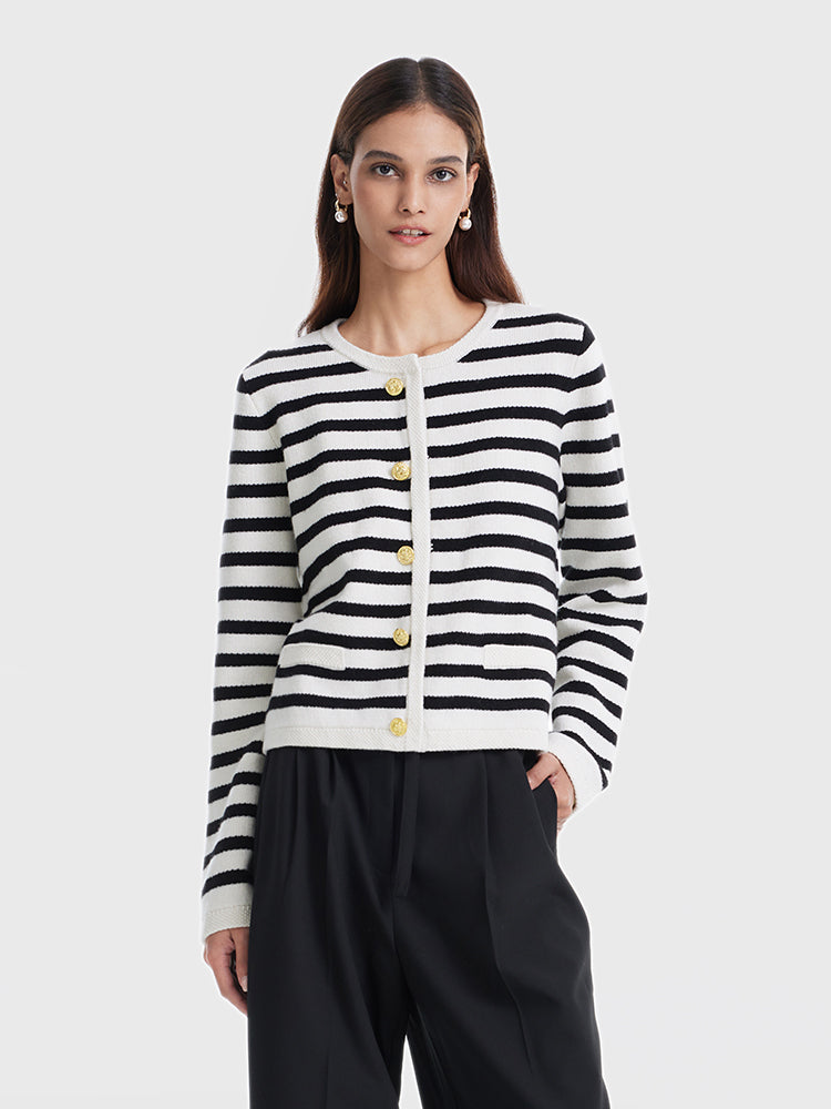 HAZEL | BUTTON UP WOOLEN STRIPED LADY CARDIGAN