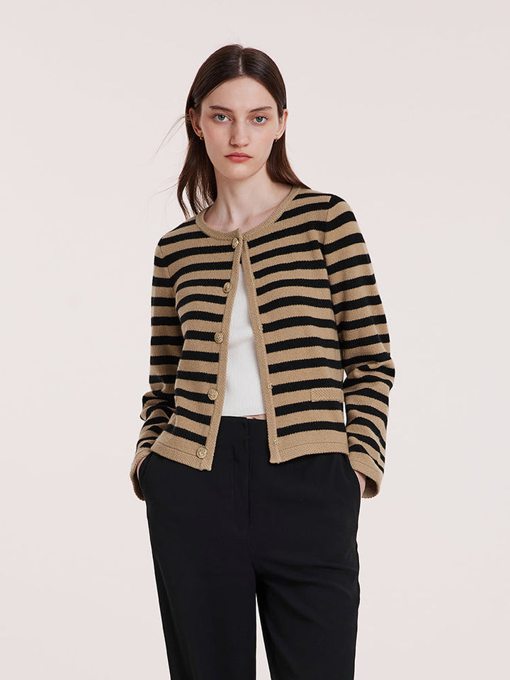 HAZEL | BUTTON UP WOOLEN STRIPED LADY CARDIGAN