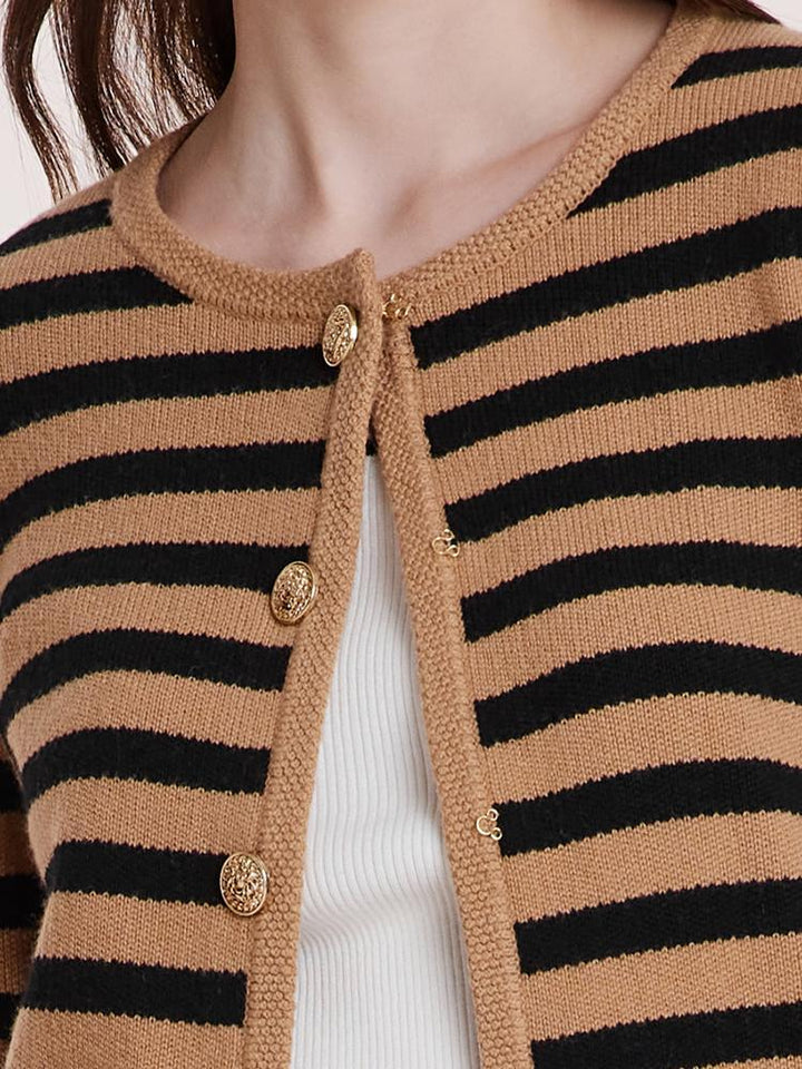 HAZEL | BUTTON UP WOOLEN STRIPED LADY CARDIGAN