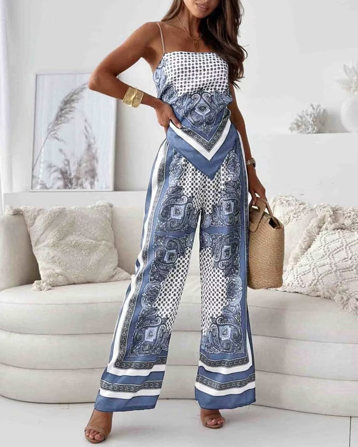 SERAFINA | STYLISH PRINTED LACE-UP VEST & PANTS TWO PIECE SET