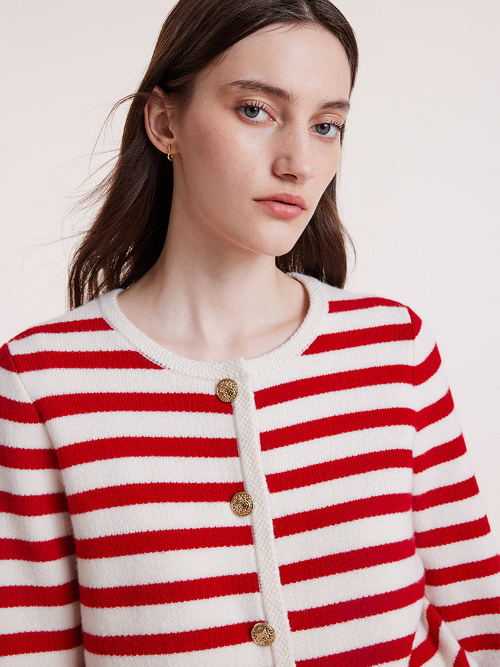 HAZEL | BUTTON UP WOOLEN STRIPED LADY CARDIGAN