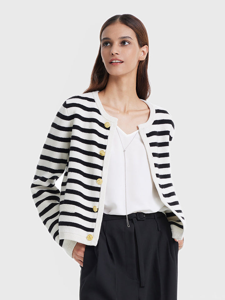 HAZEL | BUTTON UP WOOLEN STRIPED LADY CARDIGAN