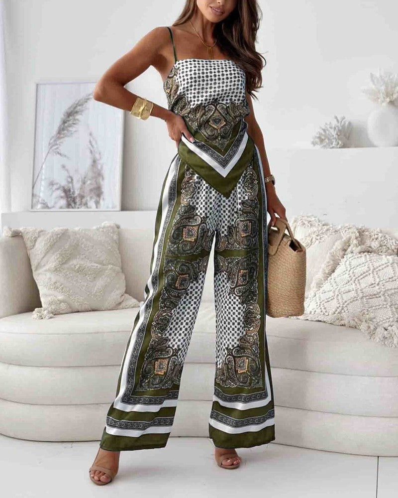 SERAFINA | STYLISH PRINTED LACE-UP VEST & PANTS TWO PIECE SET