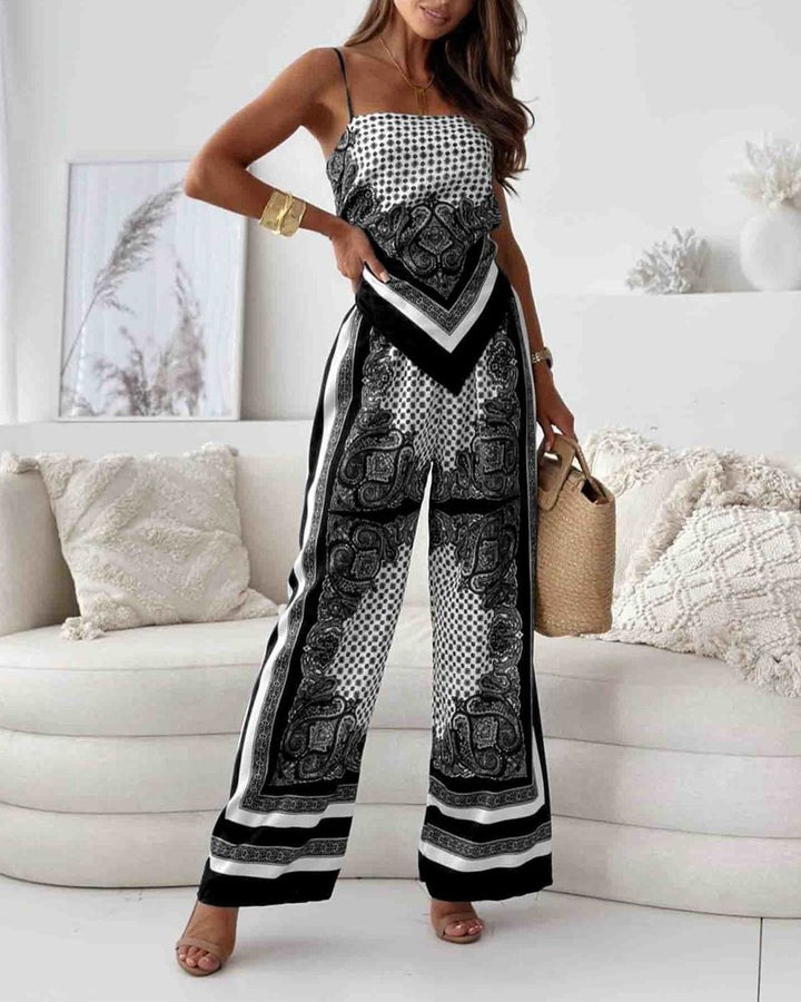 SERAFINA | STYLISH PRINTED LACE-UP VEST & PANTS TWO PIECE SET