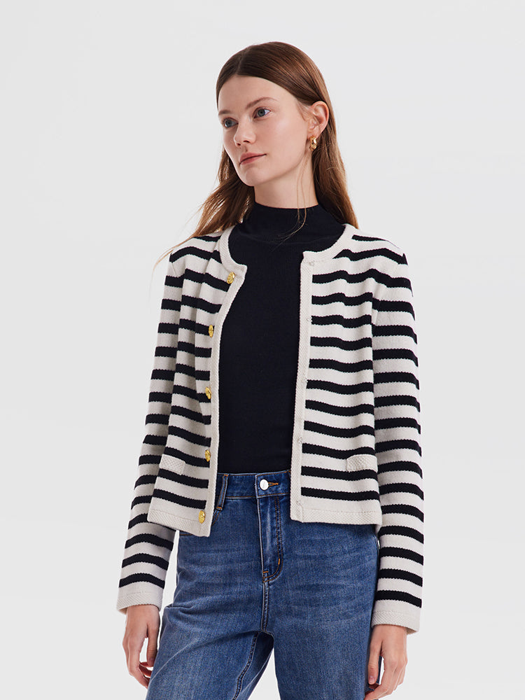 HAZEL | BUTTON UP WOOLEN STRIPED LADY CARDIGAN