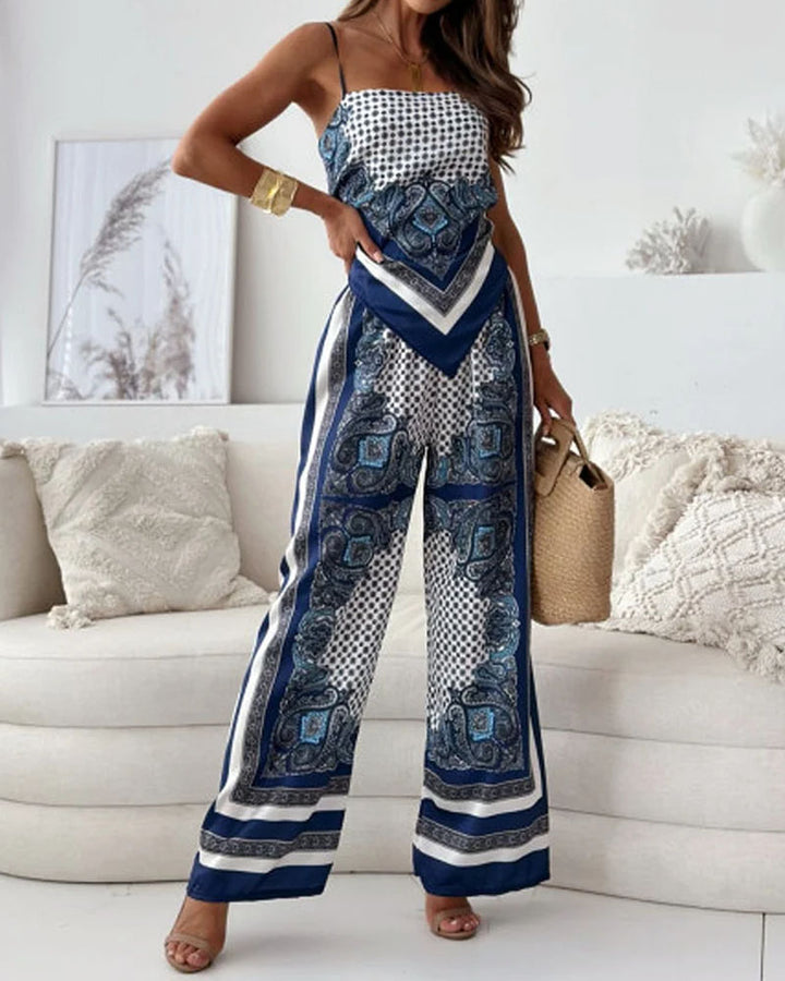 SERAFINA | STYLISH PRINTED LACE-UP VEST & PANTS TWO PIECE SET