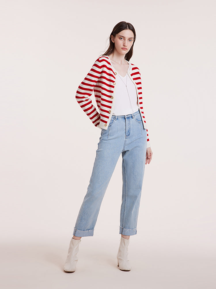 HAZEL | BUTTON UP WOOLEN STRIPED LADY CARDIGAN